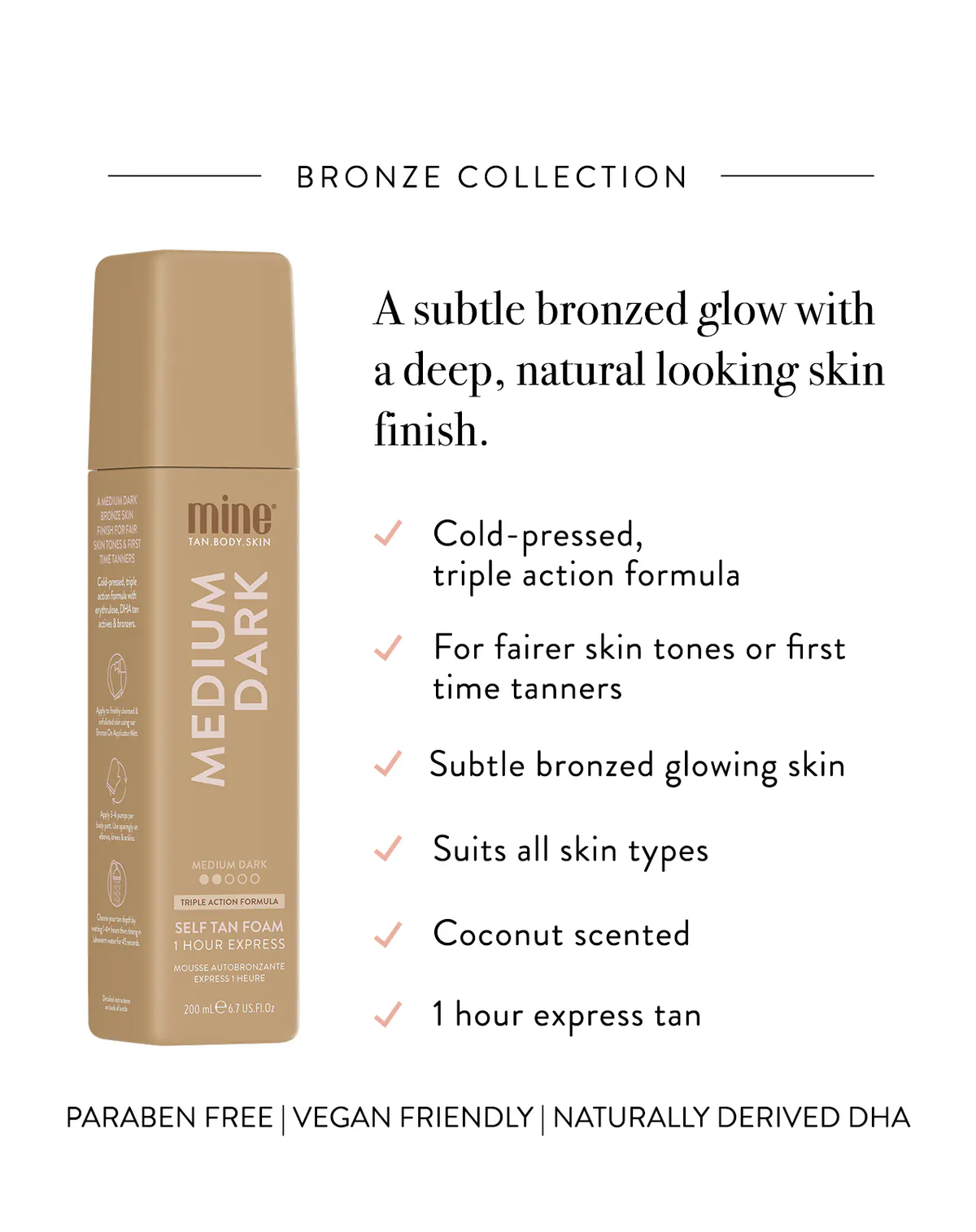 Minetan Medium Dark Self Tan Mousse 200ml, view 3