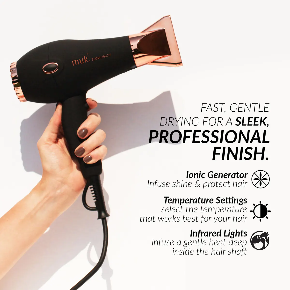 Muk Blow 3900-IR Hair Dryer Black & Rose Gold, view 3