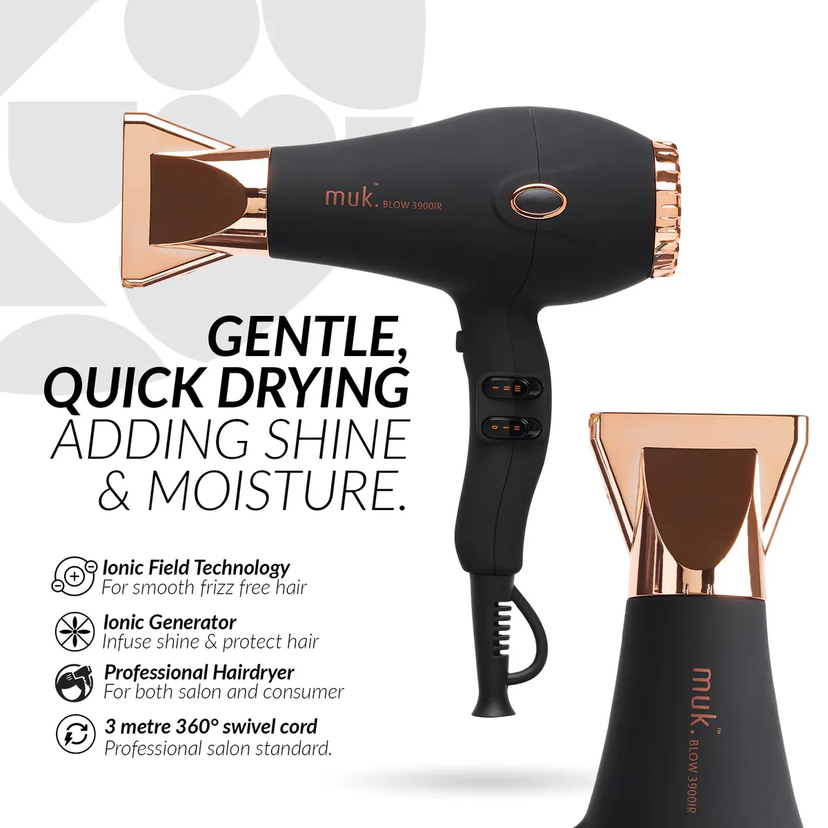 Muk Blow 3900-IR Hair Dryer Black & Rose Gold, view 4