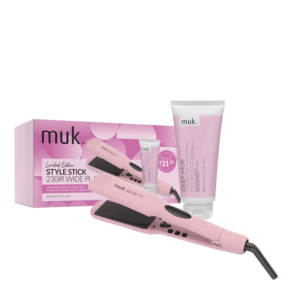 Muk Limited Edition Pink Style Stick 230-IR Wide Plate & Deep muk 1 Minute Treatment 200ml Pack