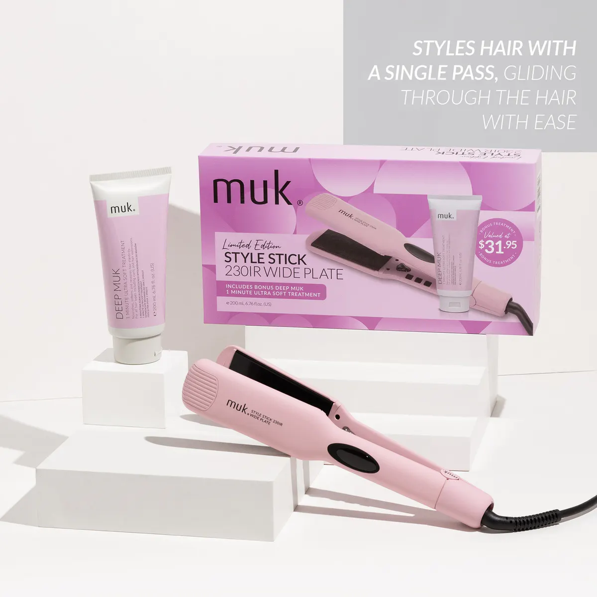 Muk Limited Edition Pink Style Stick 230-IR Wide Plate & Deep muk 1 Minute Treatment 200ml Pack, view 2