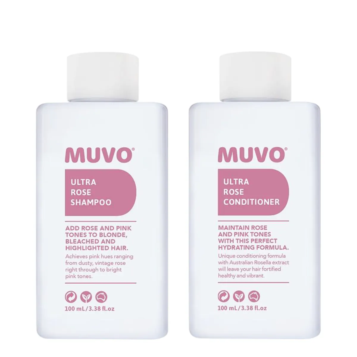 MUVO Ultra Rose Shampoo and Conditioner 100ml Petite Pair