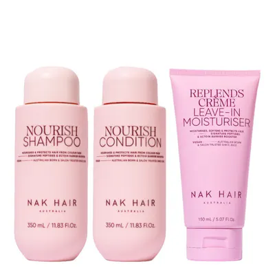 NAK Hair Nourish Trio Bundle with Replends Creme Leave In Moisturiser
