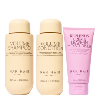 NAK Hair Volume Trio Bundle with Replends Creme Leave In Moisturiser