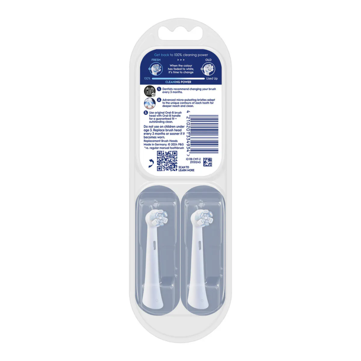 iO Advanced Clean White Electric Toothbrush Replacement Heads, 2pk, view 2