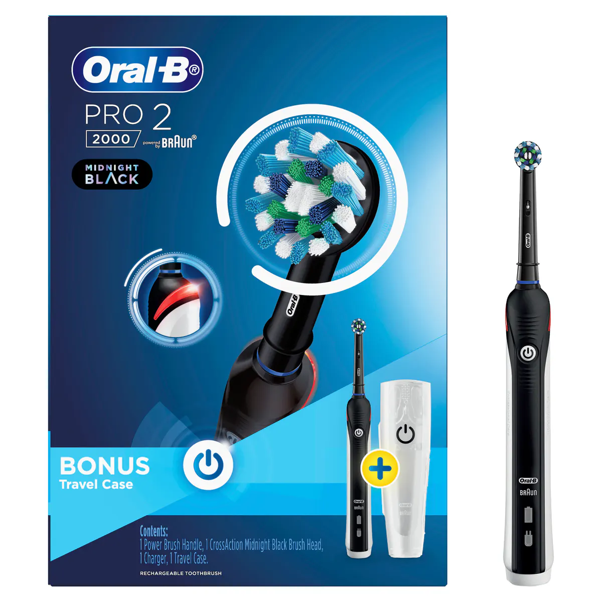 Oral-B Pro 2 2000 Electric Toothbrush + Travel Case BLACK, view 2