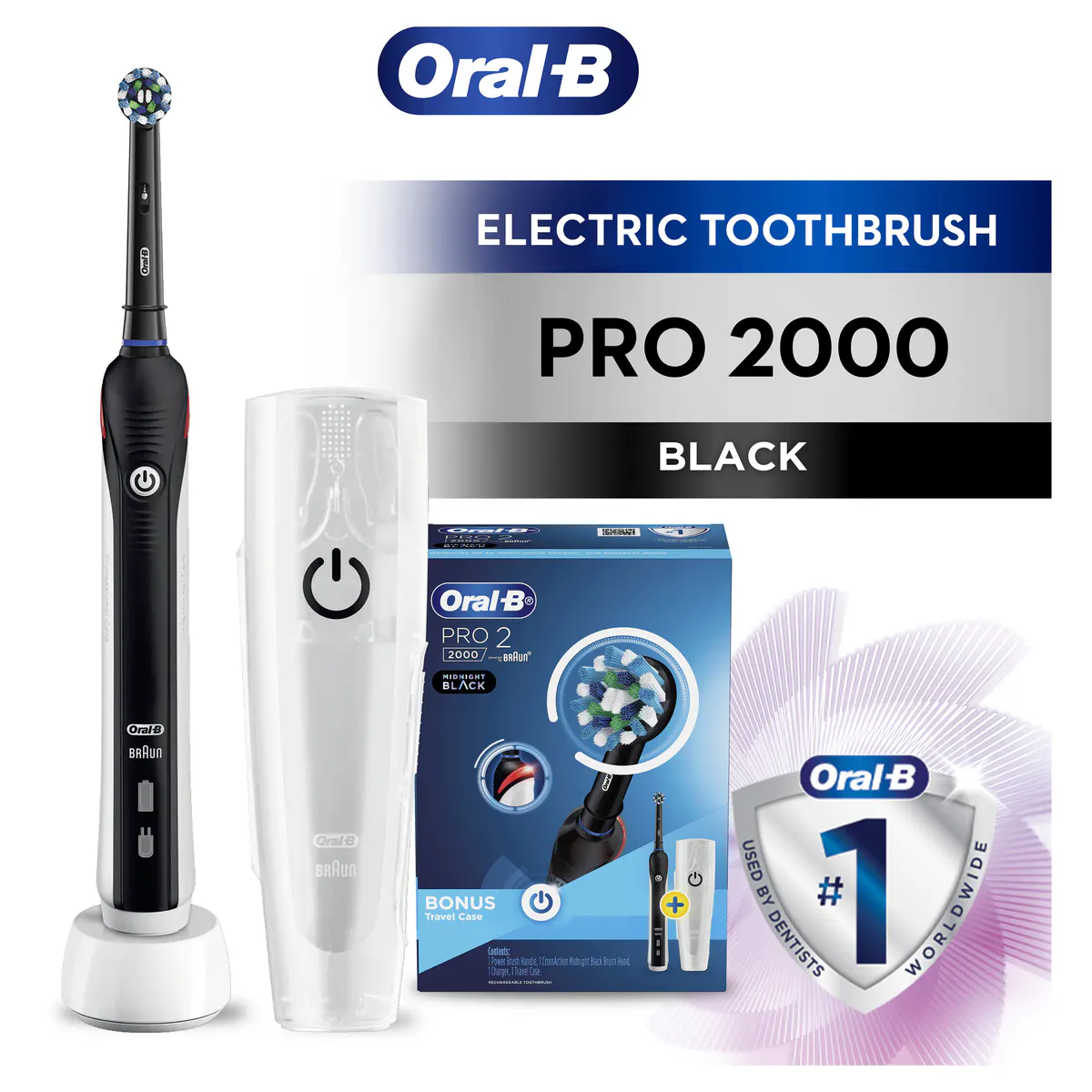 Oral-B Pro 2 2000 Electric Toothbrush + Travel Case BLACK, view 4