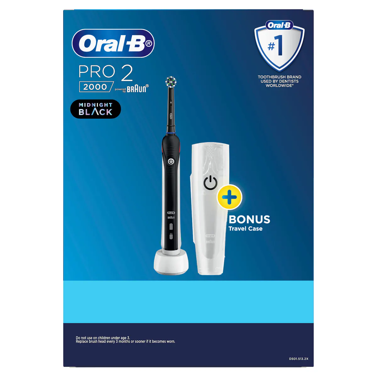 Oral-B Pro 2 2000 Electric Toothbrush + Travel Case BLACK, view 5