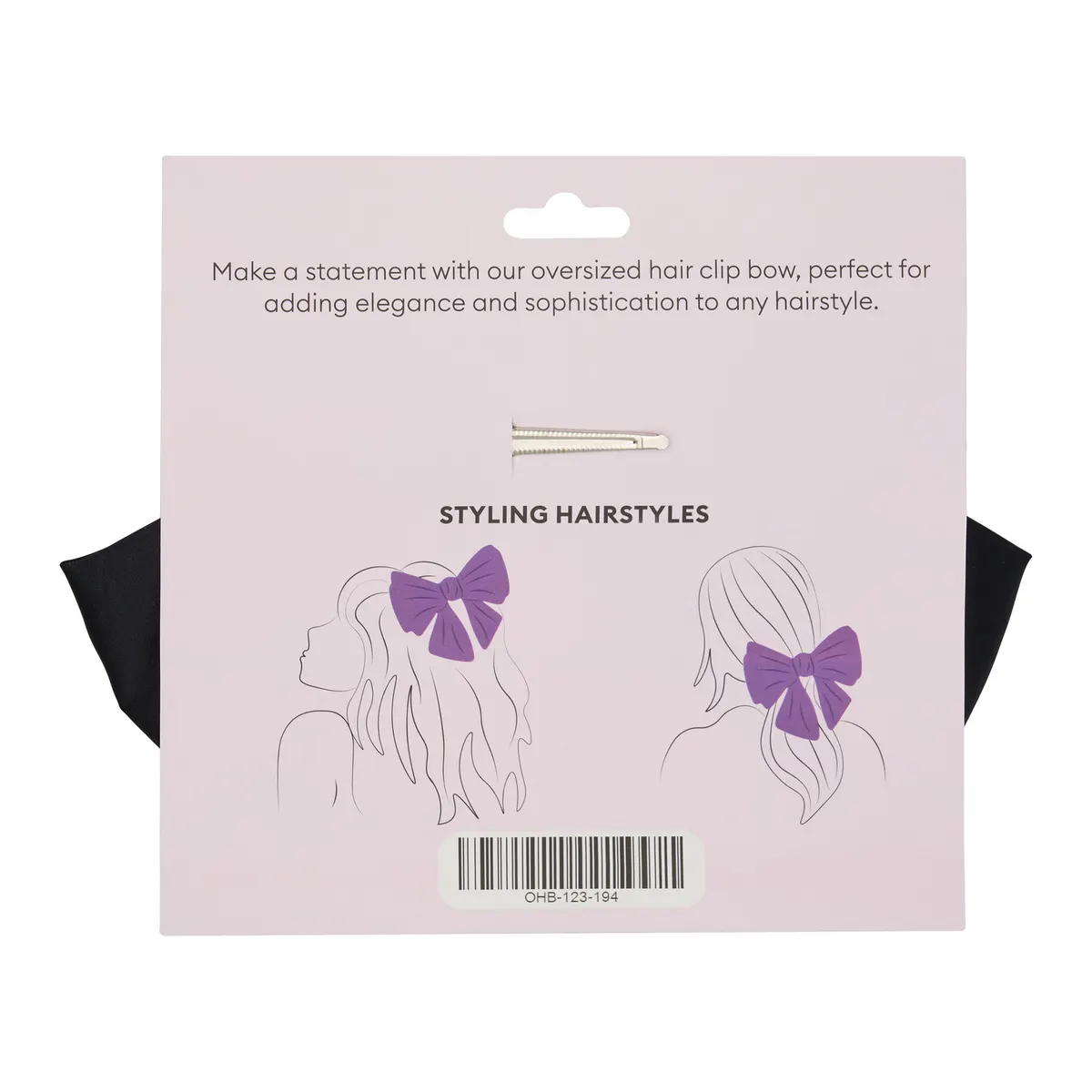 Oz Essentials Hair Bow Clip - Black, view 3