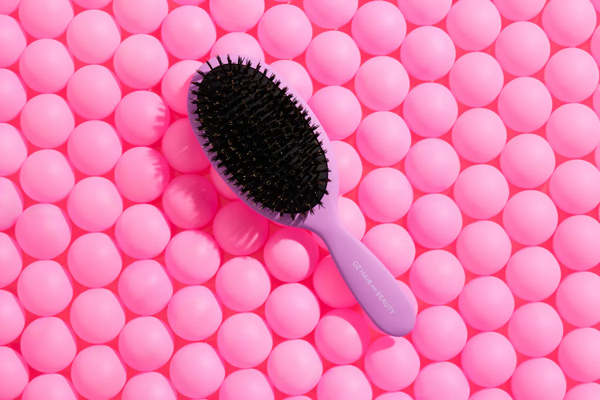 Oz Essentials Boar Bristle Oval Detangler Brush - Purple, view 2