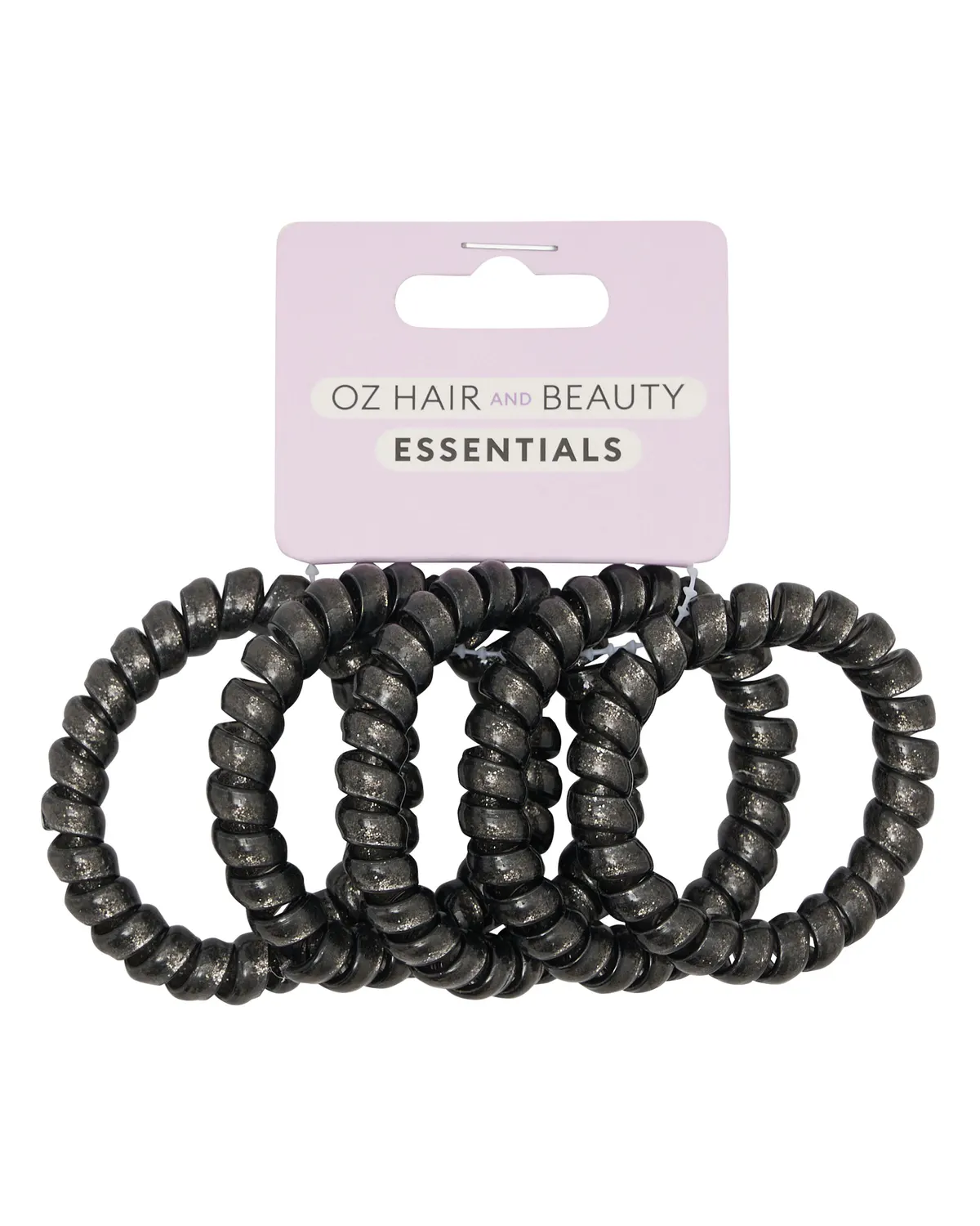 Oz Essentials Spiral Hair Ties 5 Pack - Black Sparkle