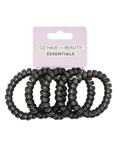 Oz Essentials Spiral Hair Ties 5 Pack - Black Sparkle