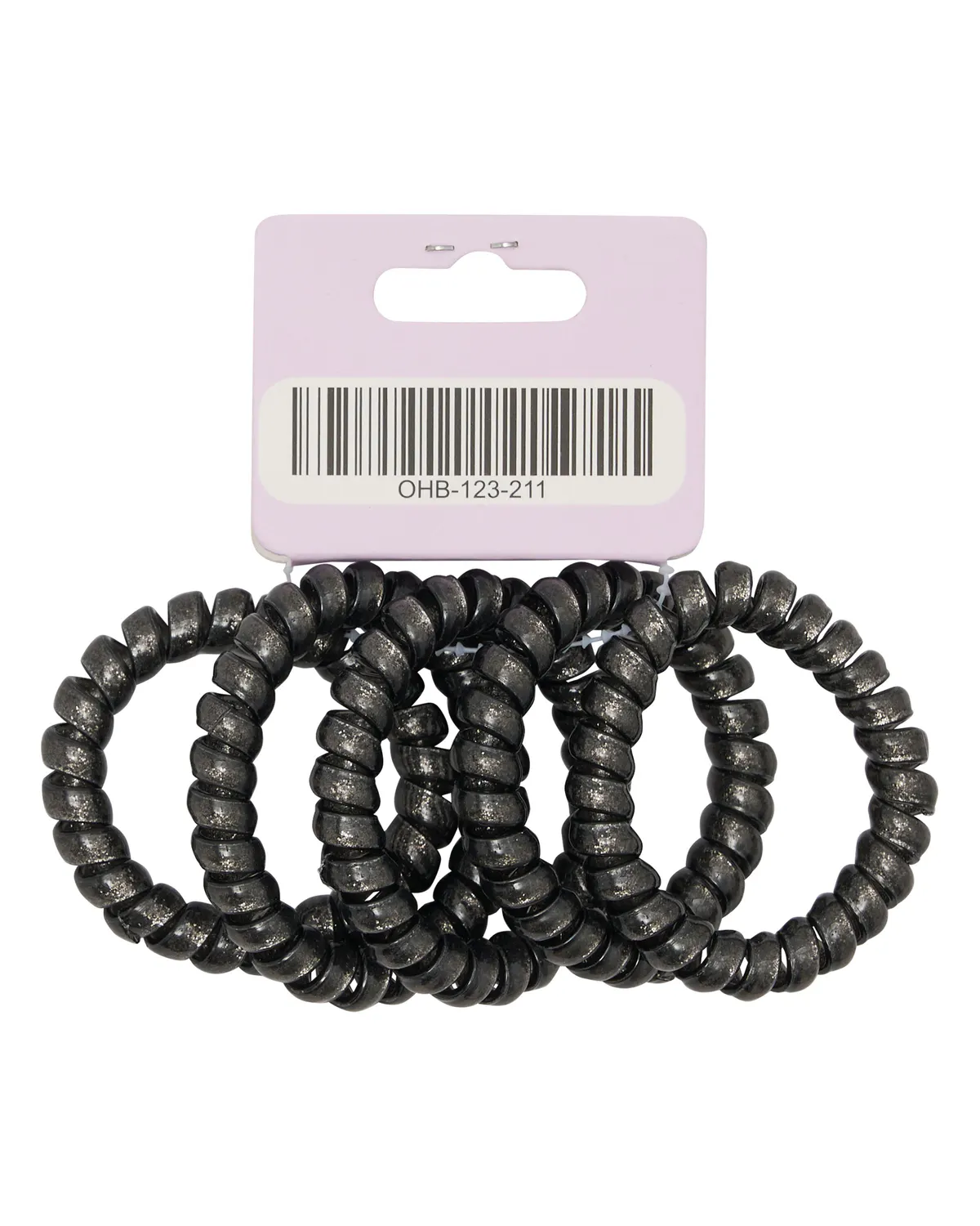 Oz Essentials Spiral Hair Ties 5 Pack - Black Sparkle, view 2