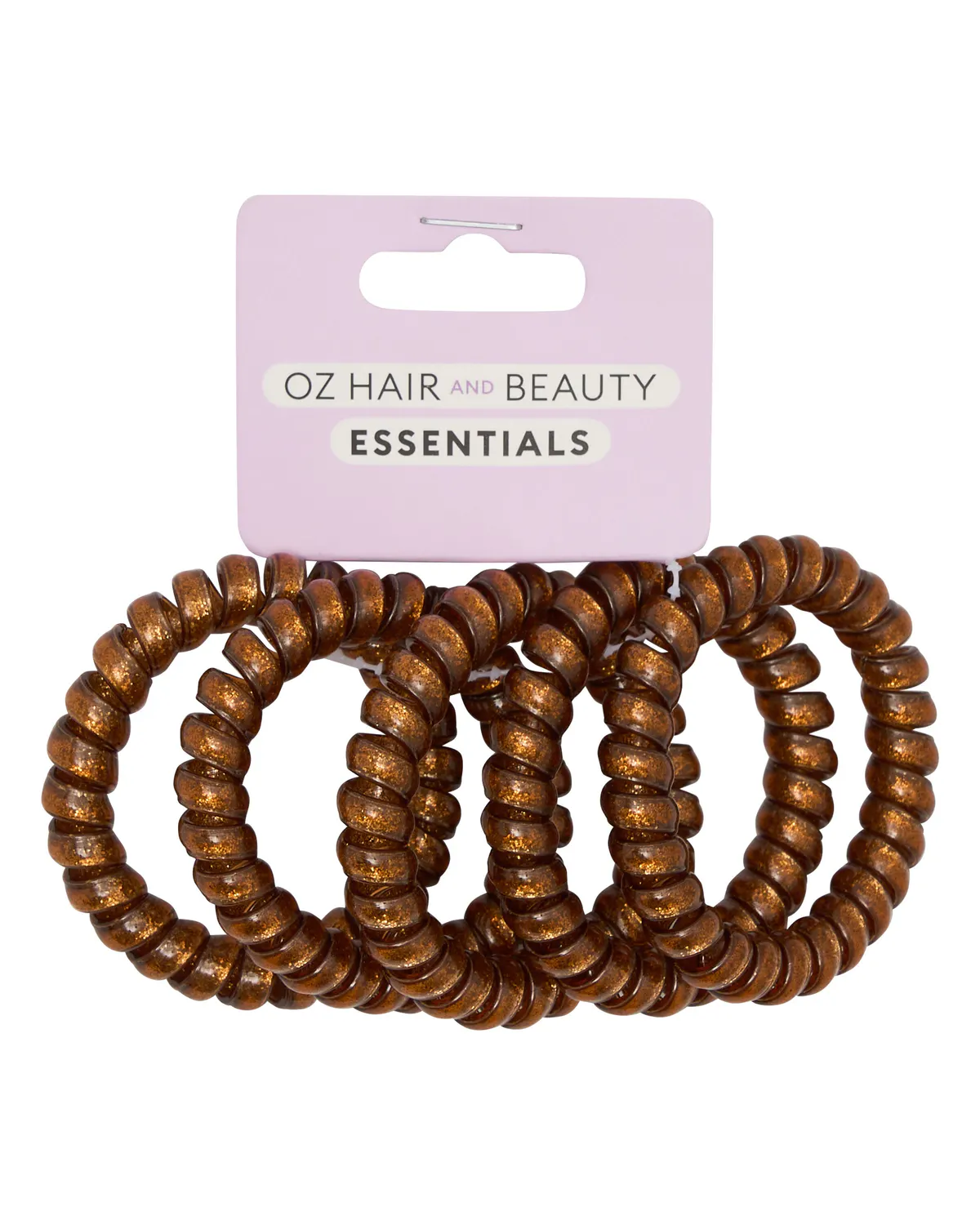 Oz Essentials Spiral Hair Ties 5 Pack - Brown Sparkle