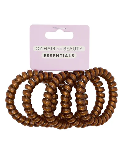 Oz Essentials Spiral Hair Ties 5 Pack - Brown Sparkle