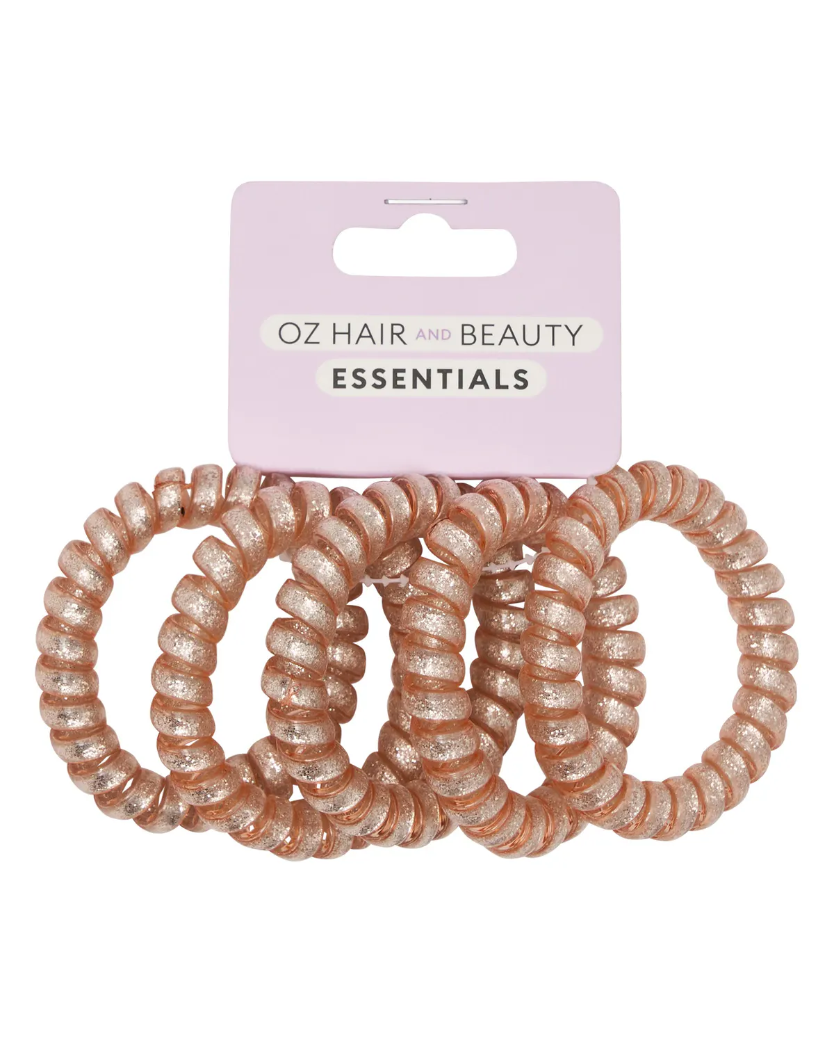 Oz Essentials Spiral Hair Ties 5 Pack - Pink Sparkle