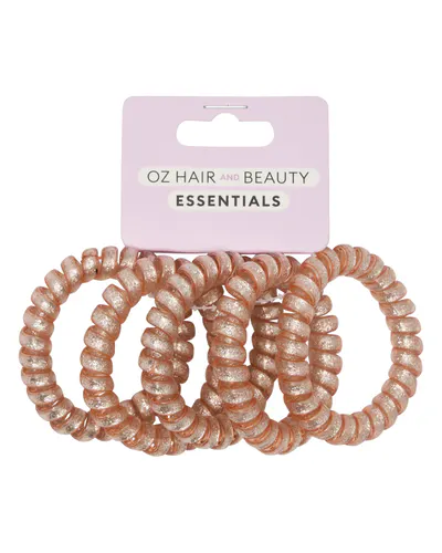 Oz Essentials Spiral Hair Ties 5 Pack - Pink Sparkle