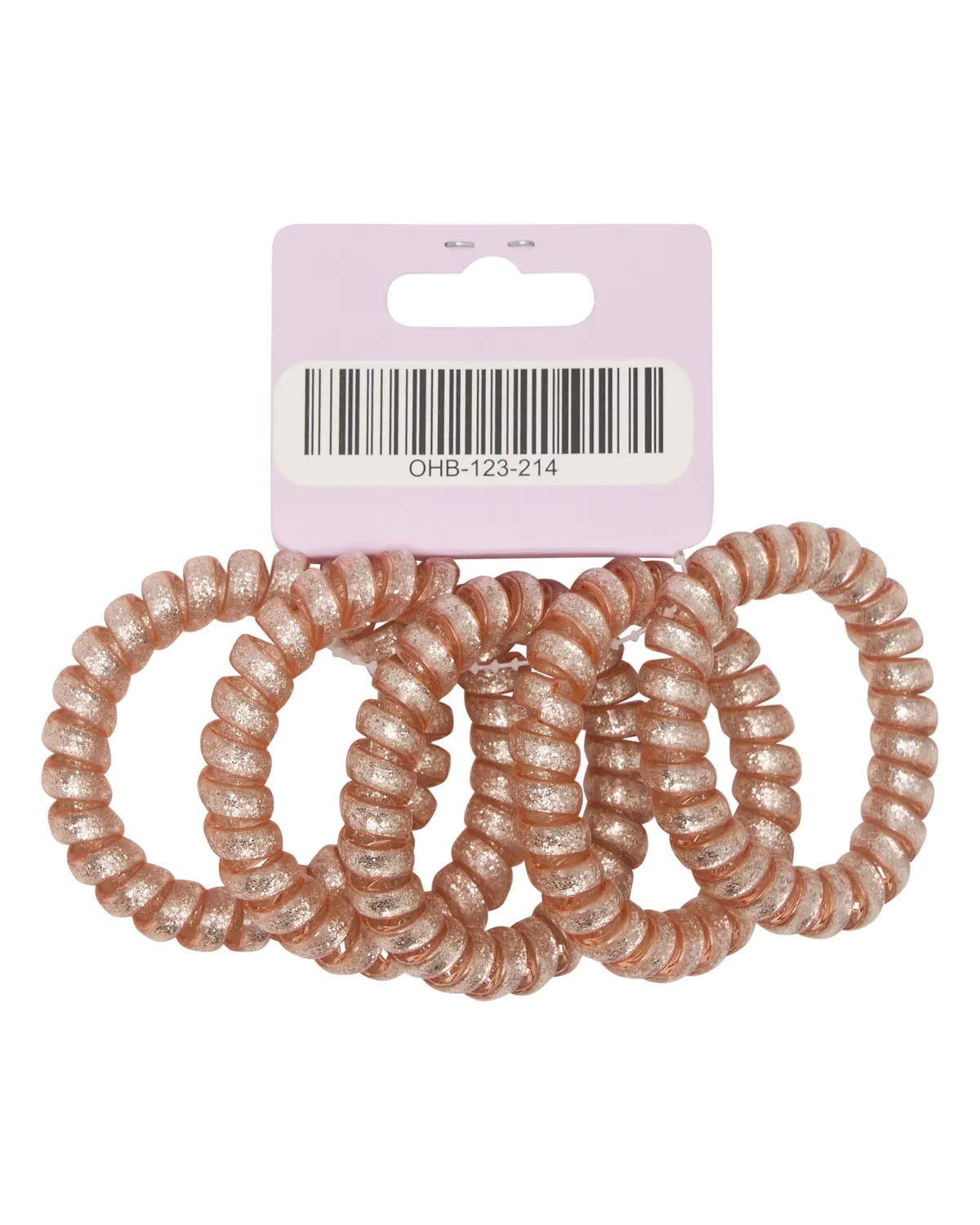 Oz Essentials Spiral Hair Ties 5 Pack - Pink Sparkle, view 2