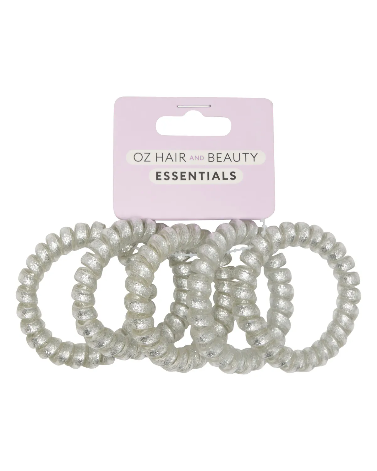 Oz Essentials Spiral Hair Ties 5 Pack - Silver Sparkle