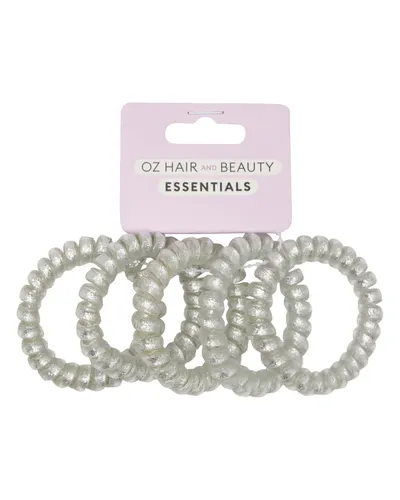 Oz Essentials Spiral Hair Ties 5 Pack - Silver Sparkle