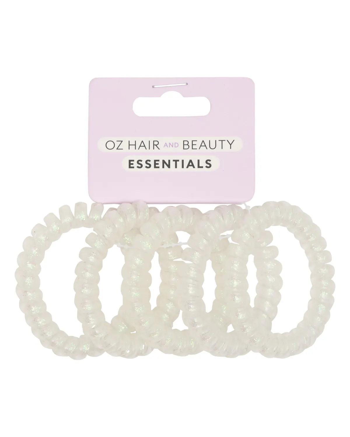Oz Essentials Spiral Hair Ties 5 Pack - White Sparkle
