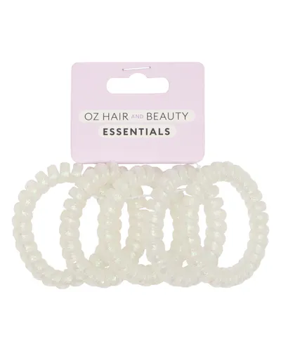 Oz Essentials Spiral Hair Ties 5 Pack - White Sparkle