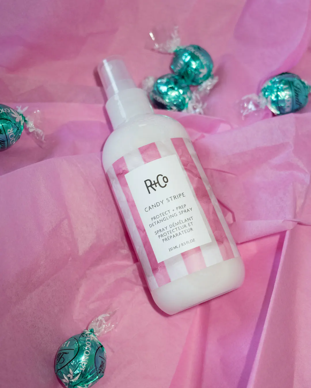 R+Co Candy Stripe Protect & Prep Detangling Spray 241ml, view 3