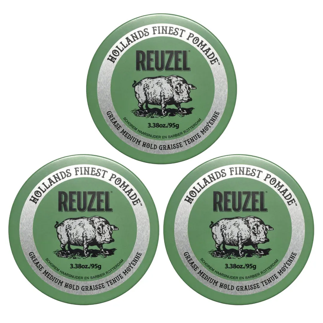 Reuzel Green Grease Medium Hold Pomade 95g Trio Bundle