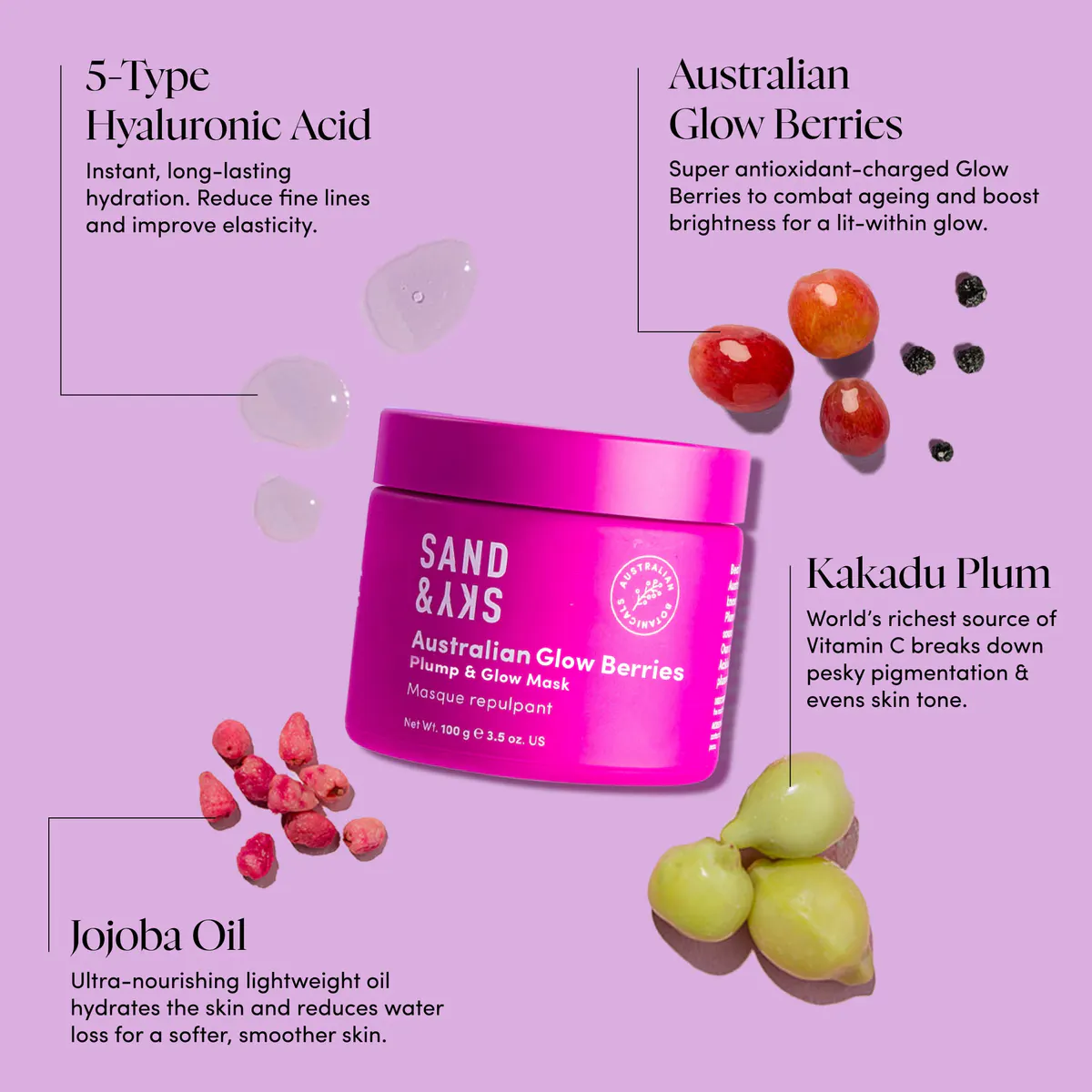 Sand & Sky Australian Glow Berries Super Bounce Mask 100g, view 4