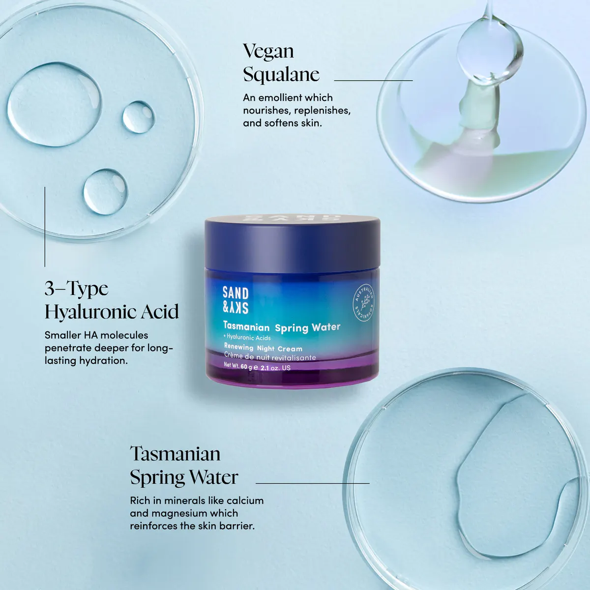 Sand & Sky Tasmanian Spring Water - Renewing Night Cream 60g, view 4