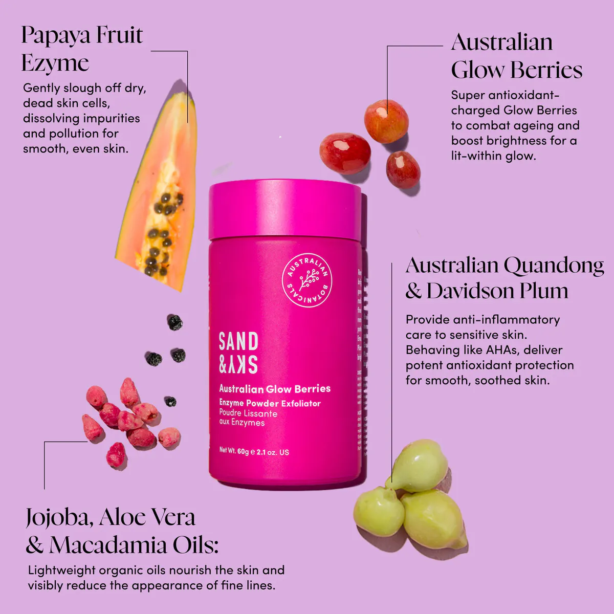 Sand & Sky Australian Glow Berries Enzyme Powder Exfoliant 60g, view 4