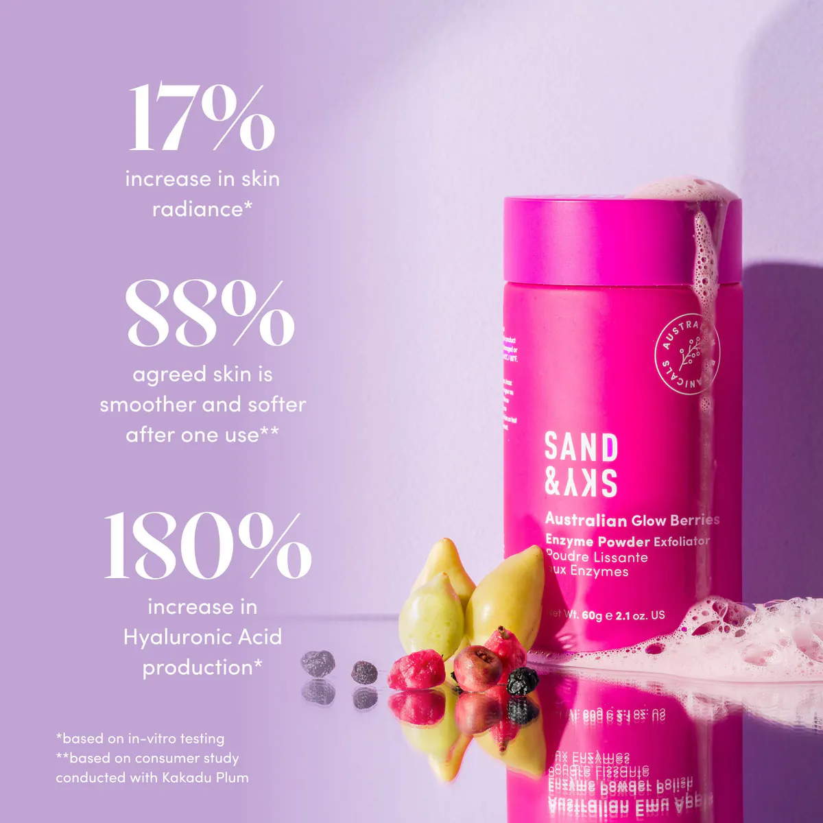 Sand & Sky Australian Glow Berries Enzyme Powder Exfoliant 60g, view 5