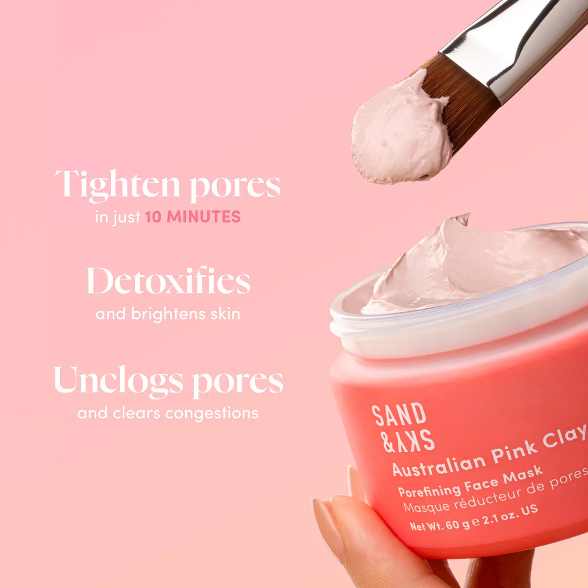 Sand & Sky Australian Pink Clay Porefining Face Mask 60g, view 5