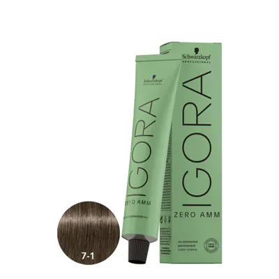 Schwarzkopf Igora Zero Ammonia Color Creme - 7-1 Medium Blonde Cendré 60ml