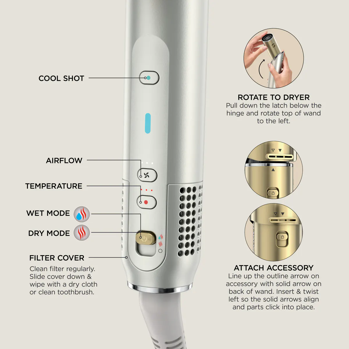 Shark Beauty Glam Hot Tool Air Drying & Styling System - Soft Gold, view 9