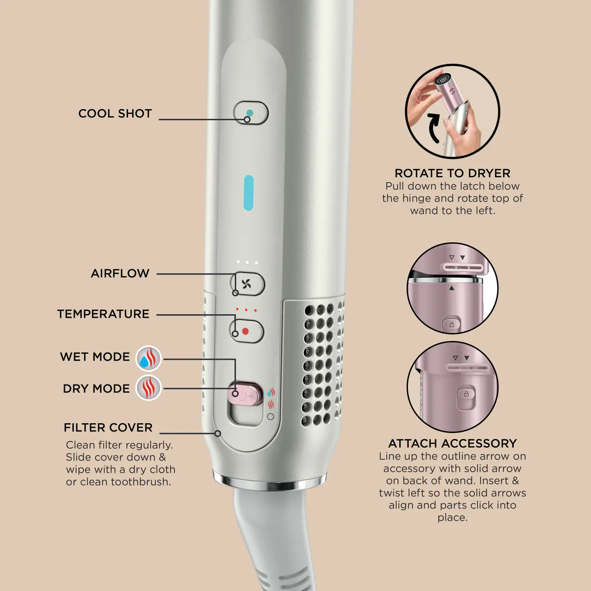 Shark Beauty Glam Hot Tool Air Drying & Styling System - Soft Pink, view 9