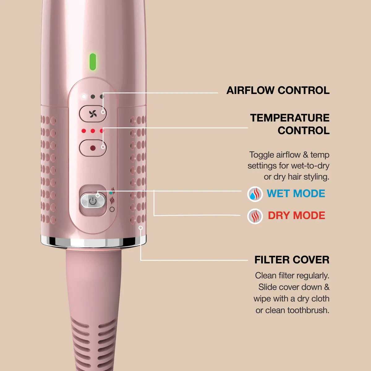 Shark Beauty Glossi 2-in-1 Hot Tool And Air Glosser - Peony Pink, view 6