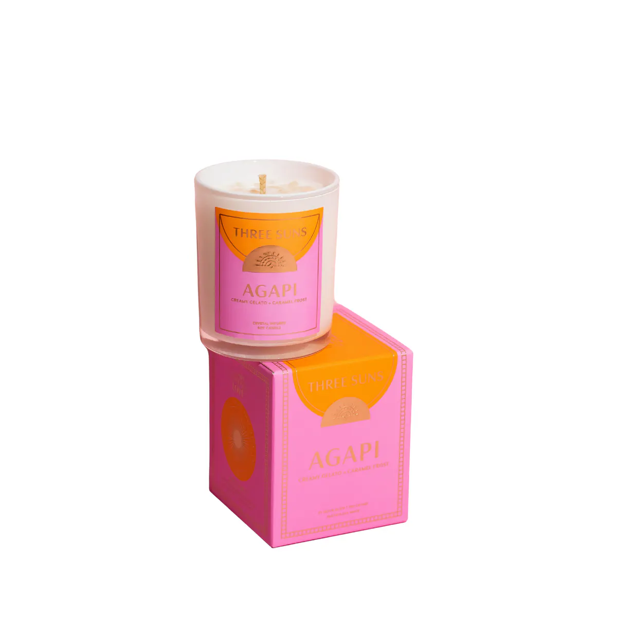 Three Suns Agapi Crystal Infused Candle Of Love 100g - Creamy Gelato & Caramel Frost