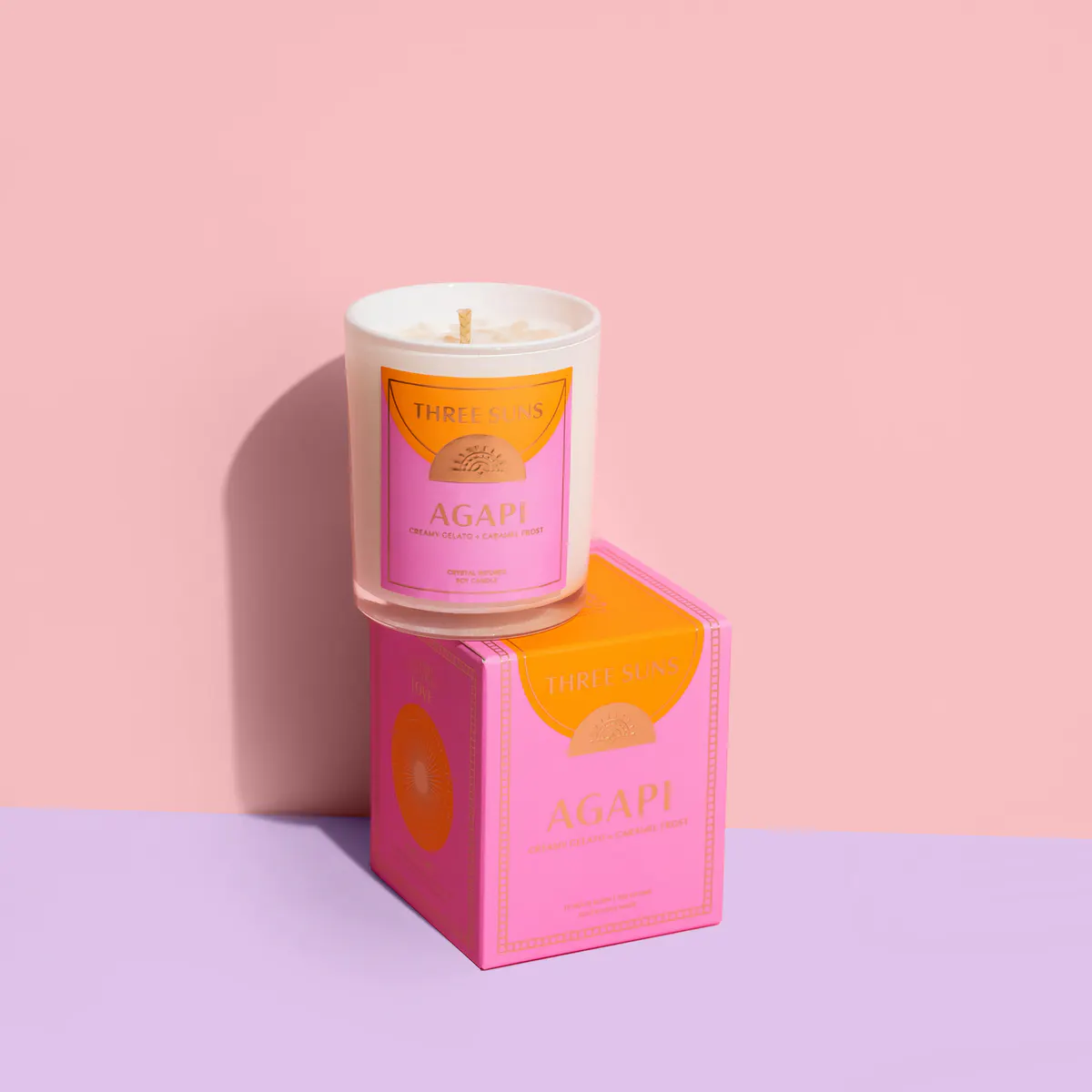 Three Suns Agapi Crystal Infused Candle Of Love 100g - Creamy Gelato & Caramel Frost, view 2