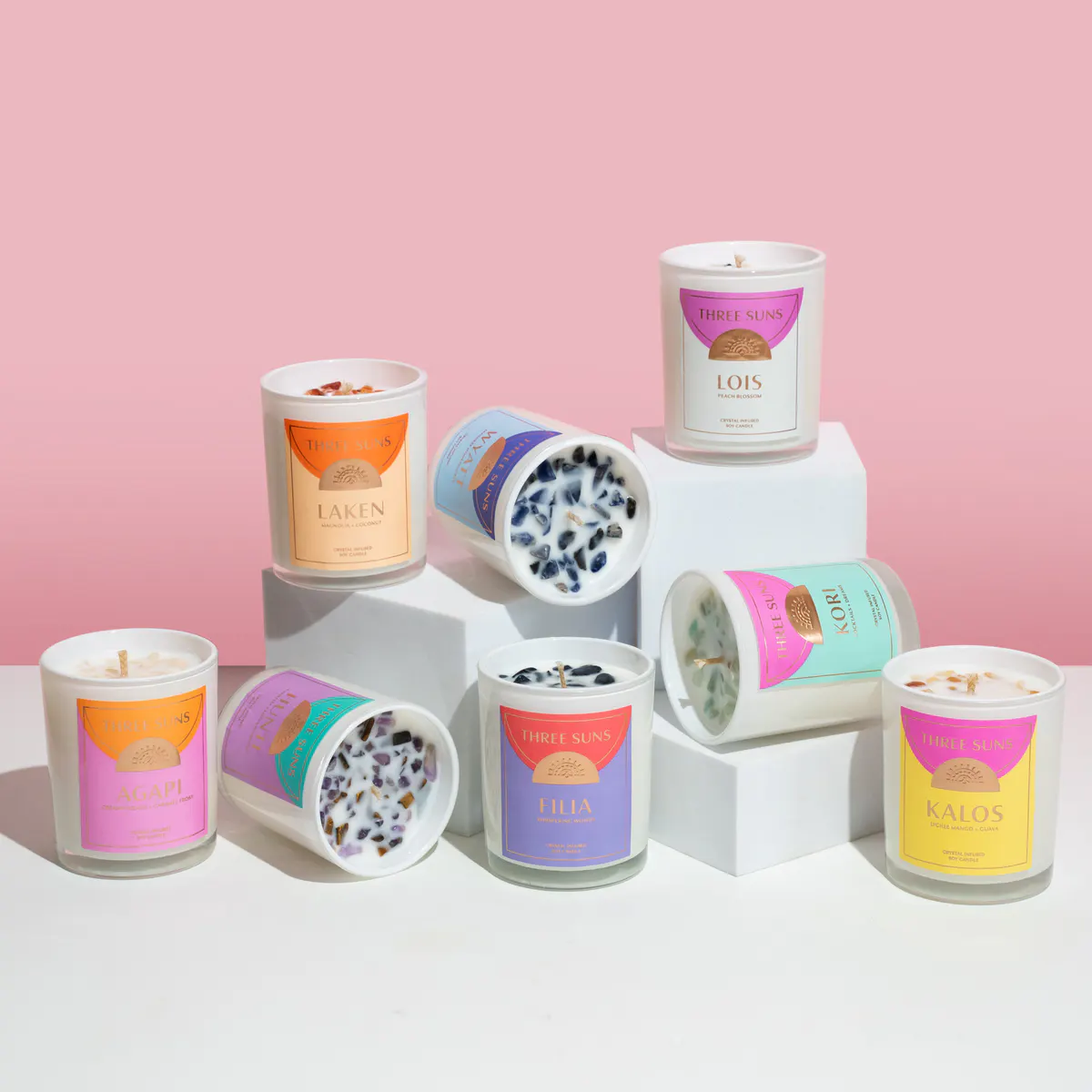 Three Suns Agapi Crystal Infused Candle Of Love 100g - Creamy Gelato & Caramel Frost, view 3