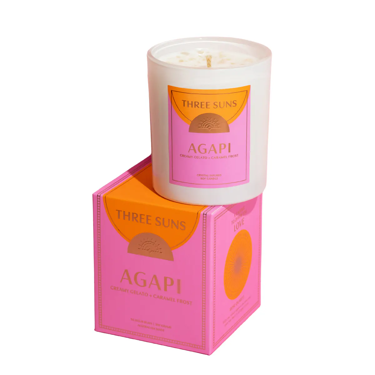 Three Suns Agapi Crystal Infused Candle Of Love 300g - Creamy Gelato & Caramel Frost
