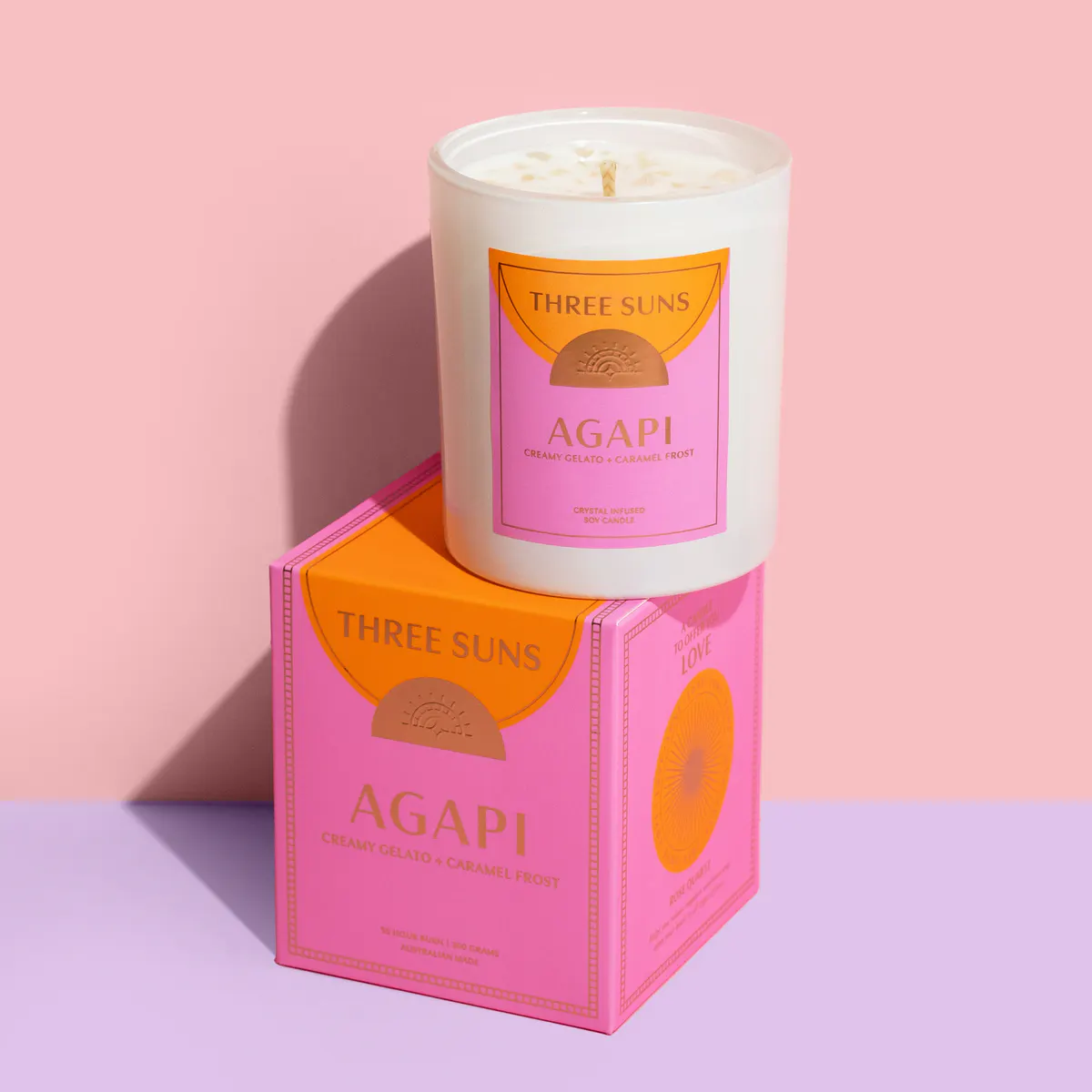 Three Suns Agapi Crystal Infused Candle Of Love 300g - Creamy Gelato & Caramel Frost, view 2