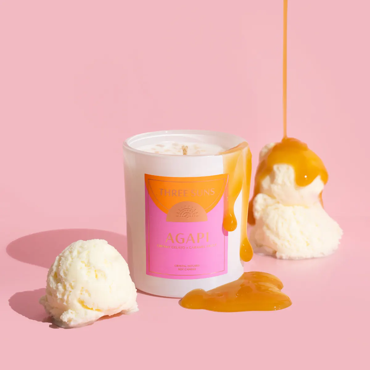 Three Suns Agapi Crystal Infused Candle Of Love 300g - Creamy Gelato & Caramel Frost, view 3