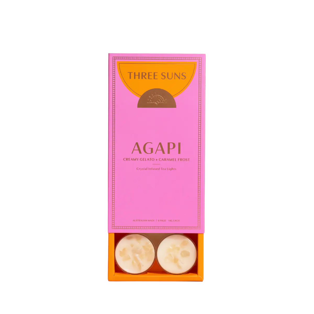 Three Suns Agapi Crystal Infused Natural Soy Tea Lights Box - 8 Pack