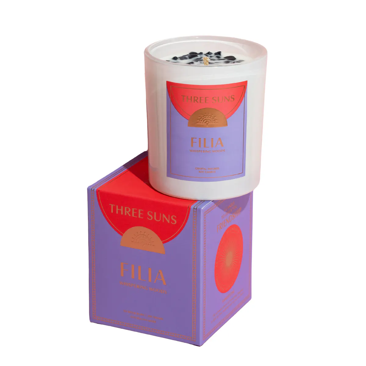 Three Suns Filia Crystal Infused Candle of Friendship 300g - Whispering Woods