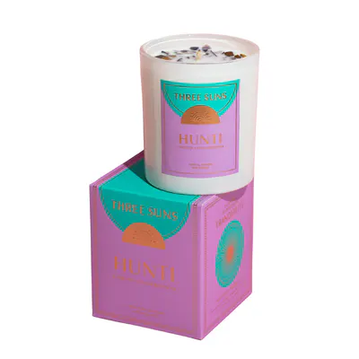 Three Suns Hunti Crystal Infused Candle Of Tranquility 300g - Camellia & Lotus Blossom