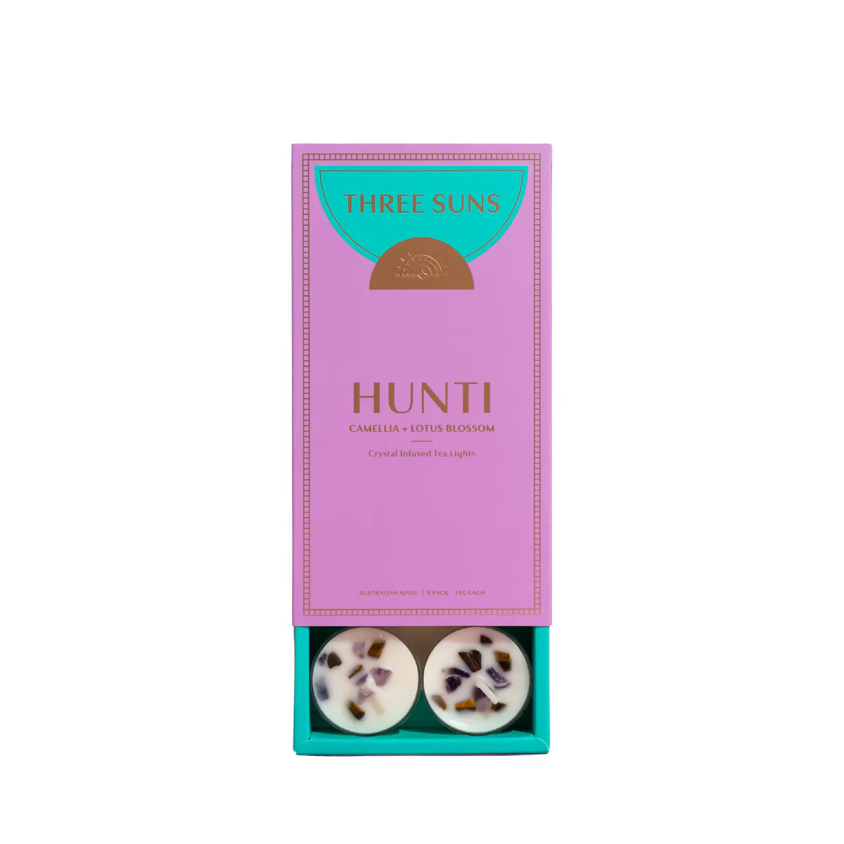Three Suns Hunti Crystal Infused Natural Soy Tea Lights Box - 8 Pack