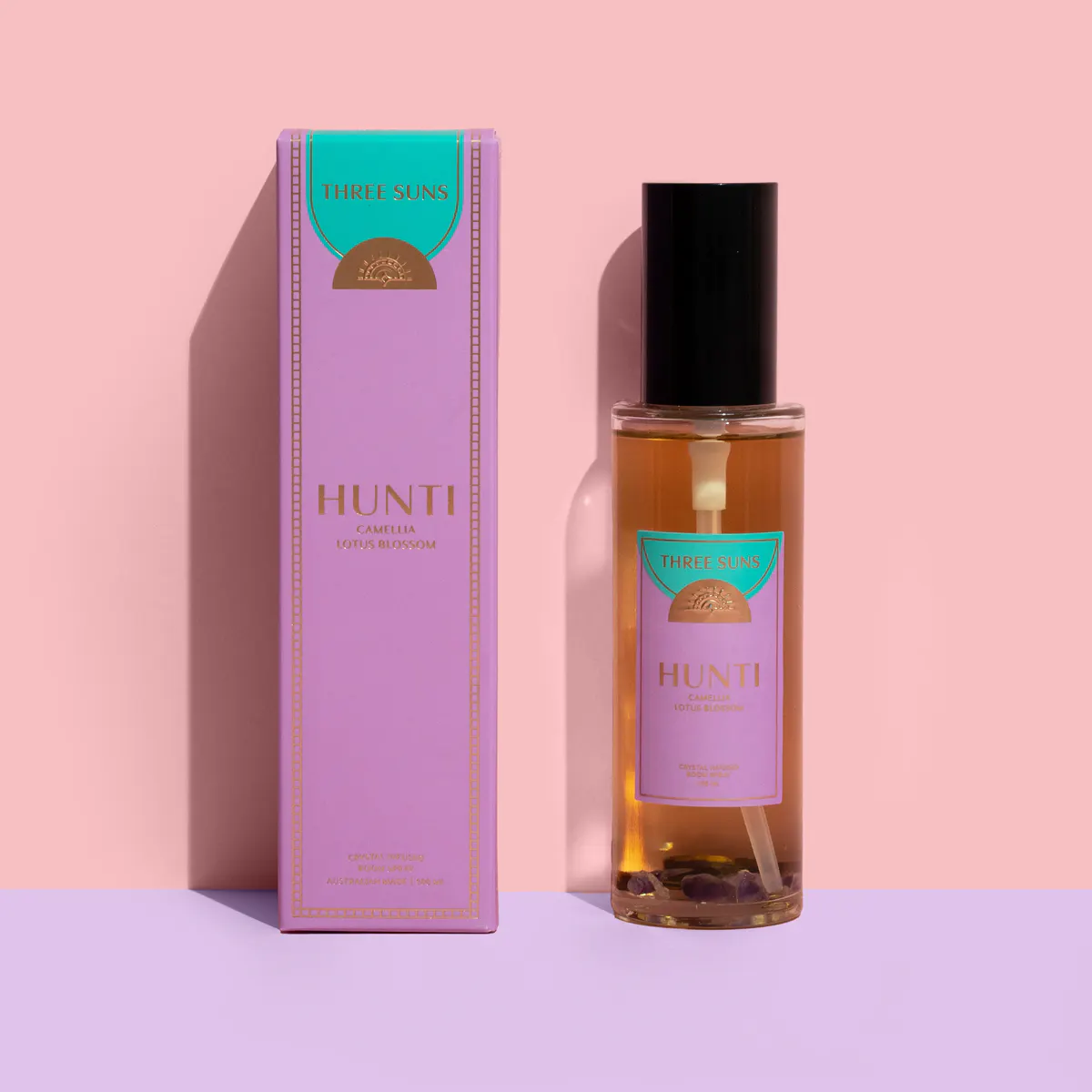 Three Suns Hunti Crystal Infused Room Spray Of Tranquility 100ml - Camellia & Lotus Blossom, view 2