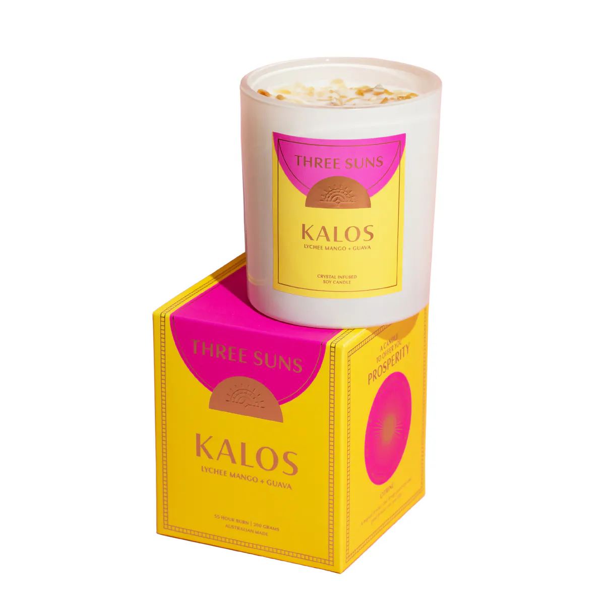 Three Suns Kalos Crystal Infused Candle Of Prosperity 300g - Lychee Mango & Guava