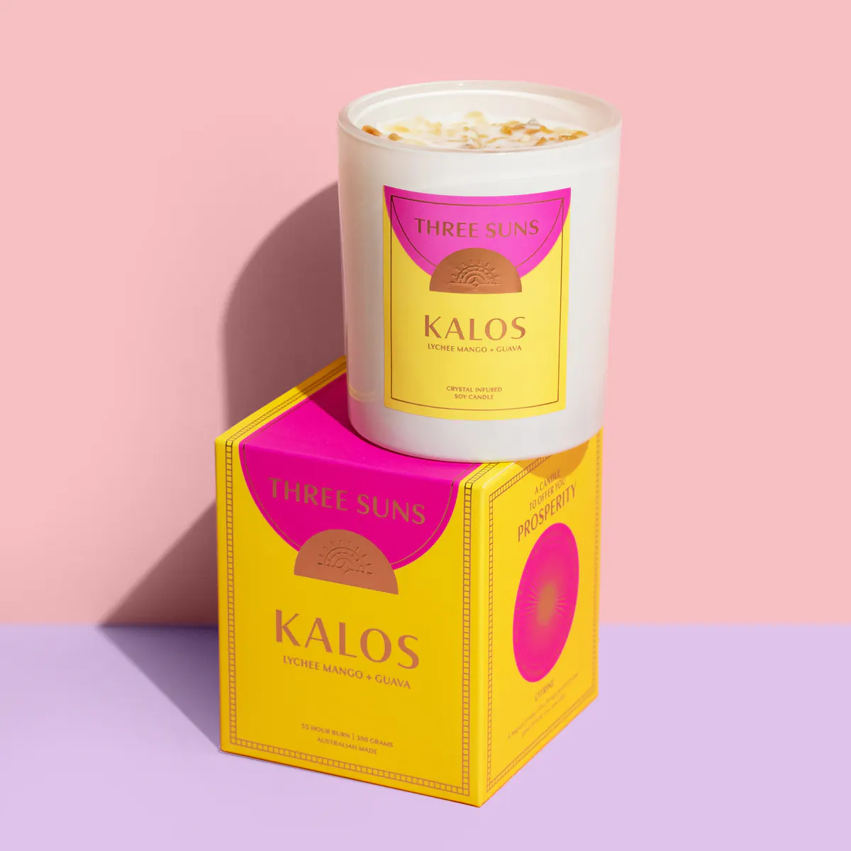 Three Suns Kalos Crystal Infused Candle Of Prosperity 300g - Lychee Mango & Guava, view 2